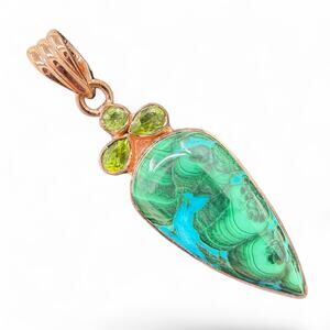 Blue Azurite Green Malachite Peridot Copper Pendant Artisan Handmade